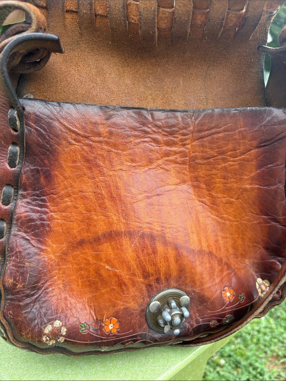 RARE vintage stamped Mexico basket weave tooled leather shoulder hobo rare gem! - Picture 15 of 17